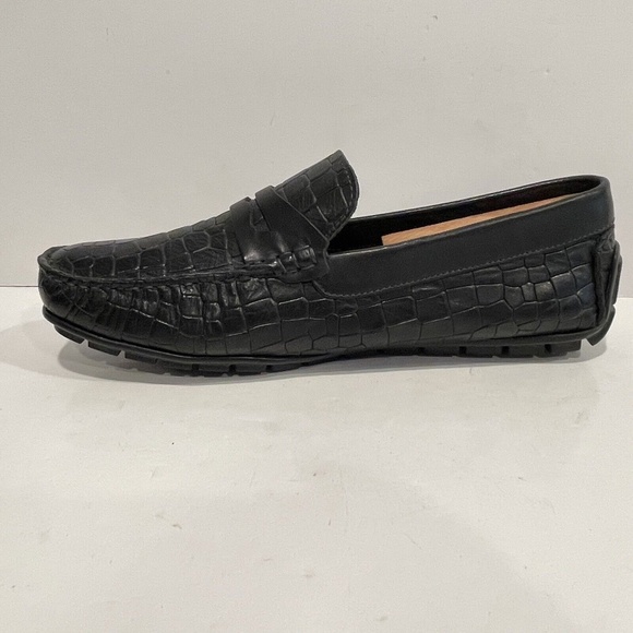 Bacco Bucci Mens Sz 8 Slip-On Black Croc Print Leather Driving Mocs Penny Loafer - Picture 5 of 12